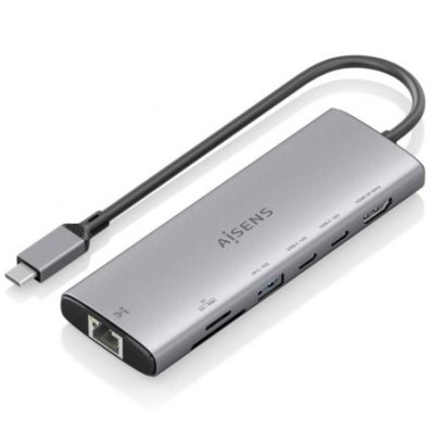 Docking USB Tipo-C Aisens ASUC-7P032-GR con HDMI 4K, USB-C, RJ45 y Lector Tarjetas