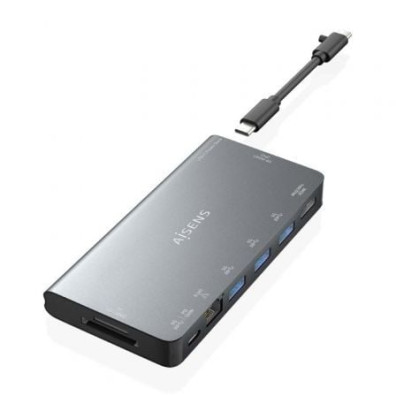 Docking USB Tipo-C Aisens ASUC-8P015-GR con 1xHDMI 4K/ 3xUSB/ 1xRJ45/ 1xLector Tarjetas y 1xUSB Tipo-C