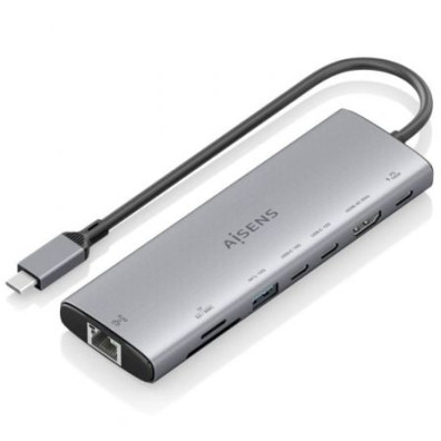Docking USB Tipo-C Aisens ASUC-8P033-GR con HDMI 4K, USB, USB Tipo-C, RJ45, Lector Tarjetas y USB Tipo-C PD
