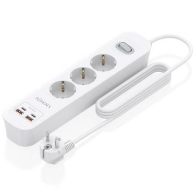 Regleta Aisens ASPS-2A2C10-W con Interruptor, 3 Tomas de Corriente, 2 USB - 2 USB Tipo-C, Cable 1.4m