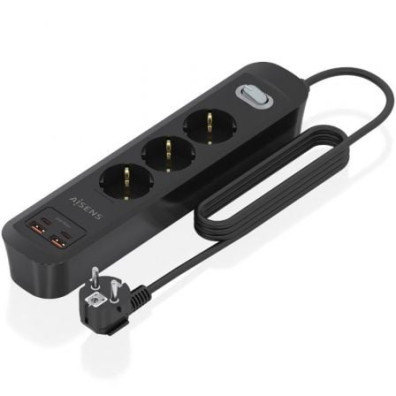Regleta con Interruptor Aisens ASPS-2A2C11-BK - 3 Tomas de Corriente - 2 USB - 2 USB Tipo-C - Cable 1.4m