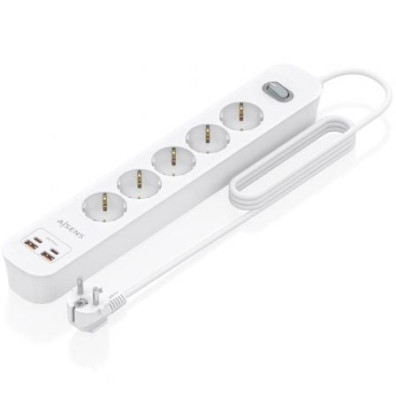 Regleta Aisens ASPS-2A2C14-W con Interruptor, 5 Tomas Corriente + 2 USB Tipo-C + 2 USB, Cable 1.4m