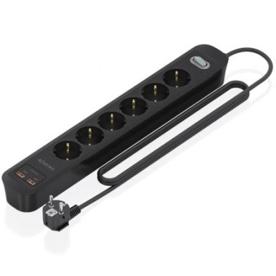 Regleta con Interruptor Aisens ASPS-2A2C17-BK - 6 Tomas de Corriente - 2 USB - 2 USB Tipo-C - Cable 1.4m