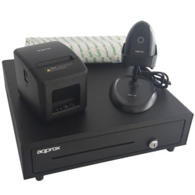 Terminal Punto de Venta (TPV) Pack Approx appPOSPACK4180LAN con Cajón Portamonedas e Impresora Térmica