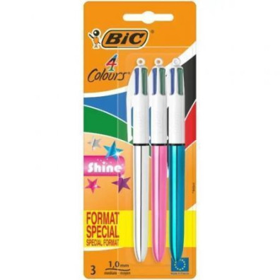 Bic 4 Colors Shine 9122751 - 3 Unidades Bolígrafos Tinta Aceite Retráctil