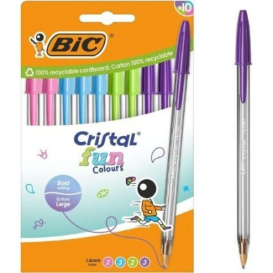 Bic Cristal Fun - Bolígrafos de Tinta de Aceite, 10 unidades