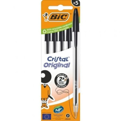 Caja de Bolígrafos Bic Cristal Original de Tinta de Aceite - 5 unidades