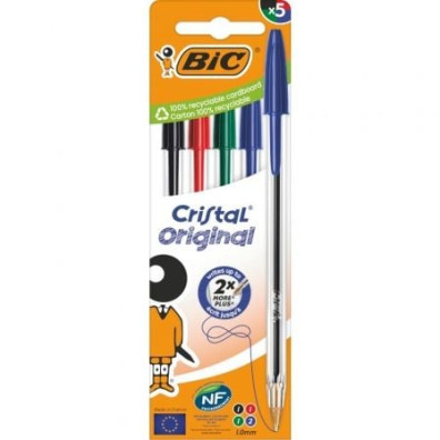 Bolígrafos de Tinta de Aceite Bic Cristal Original - Paquete de 5 Unidades