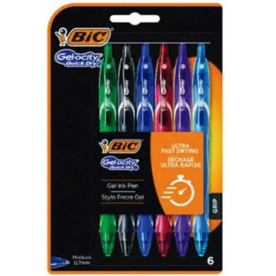 Bolígrafos Bic Gelocity Quick Dry 964769 Retráctiles - Paquete de 6 Unidades