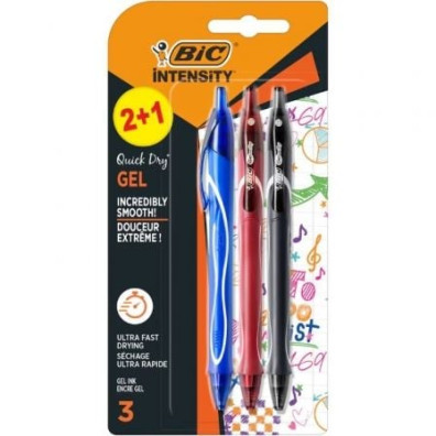 Bolígrafo Bic Gelocity Quick Dry Retráctil de Tinta Gel - Pack 3 unidades