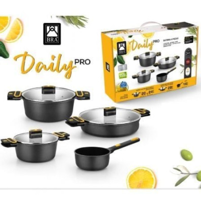 Pack 4 Cacerolas Bra Daily Pro Ø16cm Ø20cm Ø24cm Ø28cm