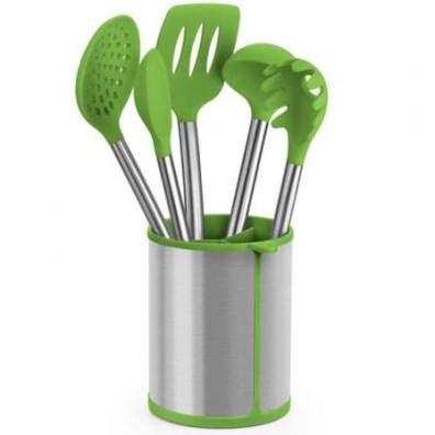 Set Utensilios de Cocina Bra Prior - 5 Piezas: Bote Porta Utensilios, Espátula, Cuchara, Pasta, Cazo y Espumadera