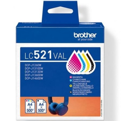 Cartucho de Tinta Brother LC-521VAL Multipack en Cian, Magenta y Amarillo