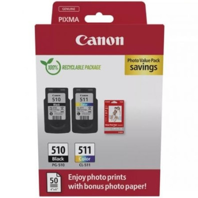 CARTUCHO CANON PG510 + CL511 - Tricolor + Papel Fotográfico