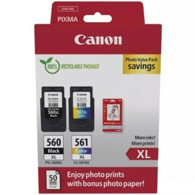 Cartucho de Tinta Canon PG-560XL + CL-561XL Multipack de Alta Capacidad - Negro