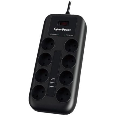 Regleta con Interruptor Cyberpower P0820SUD0-DE | 8 Tomas de Corriente y 2 USB | Cable de 1.8m