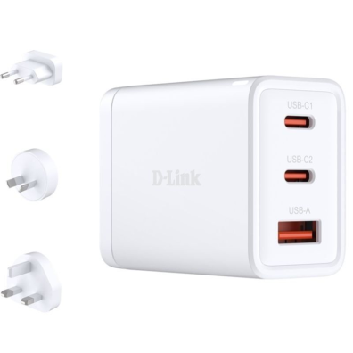 D-LINK Cargador de Pared Universal 65W con Toma de Corriente, 2xUSB-C y 2xUSB-A