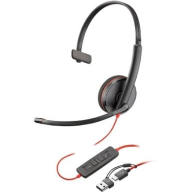 Auricular Poly Blackwire 3210 + Adaptador USB-C/A/ con Micrófono/ USB Tipo-C/ Bulk - Negro