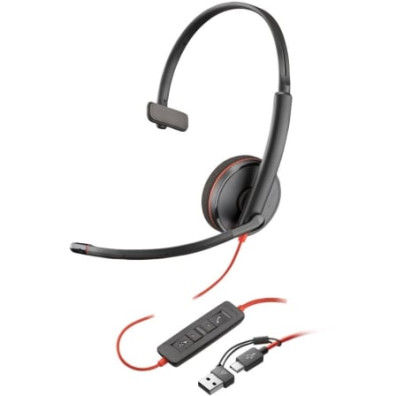 Auricular Poly Blackwire 3210 con Adaptador USB-C/A y Micrófono - USB Tipo-C