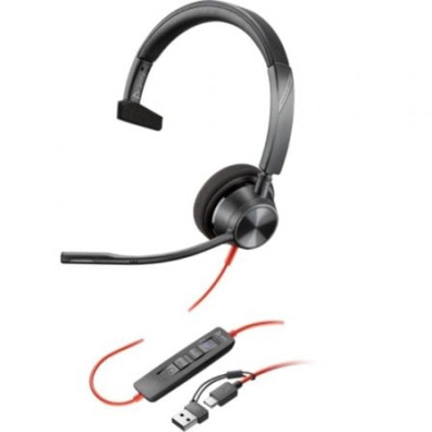 Auricular Poly Blackwire 3310 con Adaptador USB-C/A para Microsoft Teams - Micrófono USB Tipo-C