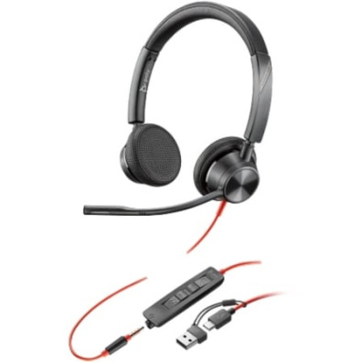 Auriculares Poly Blackwire 3325 con Adaptador USB-C/A y Micrófono/Jack 3.5mm