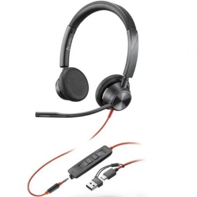 Auriculares Poly Blackwire 3225 para Microsoft Teams + 3.5 mm + Adaptador USB-C/A/ con Micrófono/ Jack 3.5 - USB Tipo-C