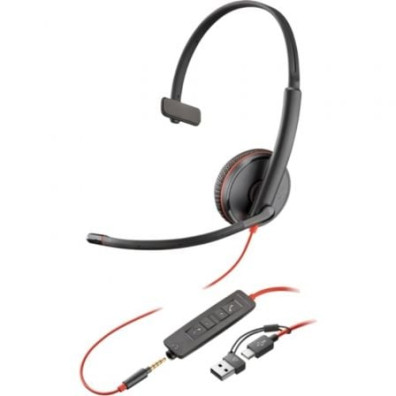 Auricular Poly Blackwire 3215 + Adaptador USB-C/A + Micrófono 3.5mm USB Tipo-C Bulk