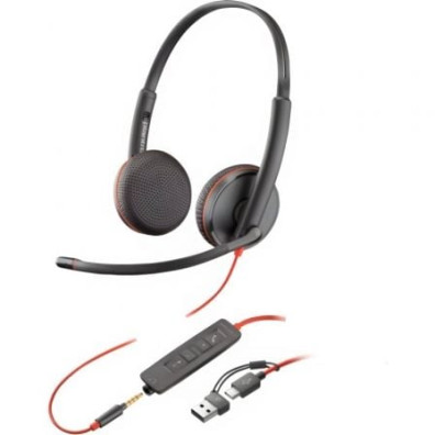 Auriculares Poly Blackwire 3225 con Micrófono y Adaptador USB-C/A, Jack 3.5, USB Tipo-C - Bulk
