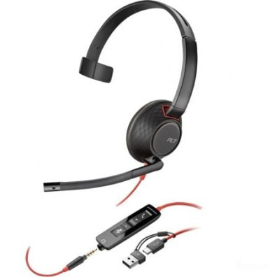 Auricular Poly Blackwire 5210 + 3.5 mm + Adaptador USB-C/A/ con Micrófono/ Jack 3.5 - USB Tipo-C/ Jack 3.5 - USB Tipo-C/ Bulk