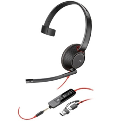 Auricular Poly Blackwire 5210 con Adaptador USB-C/A y Micrófono/Jack 3.5mm