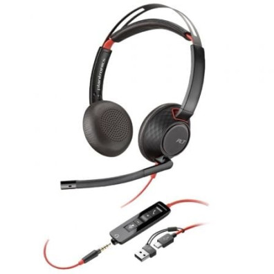 Auriculares Poly Blackwire 5220 con USB-C y Adaptador USB-C/A, Micrófono, Jack 3.5mm - USB Tipo-C/ Bulk