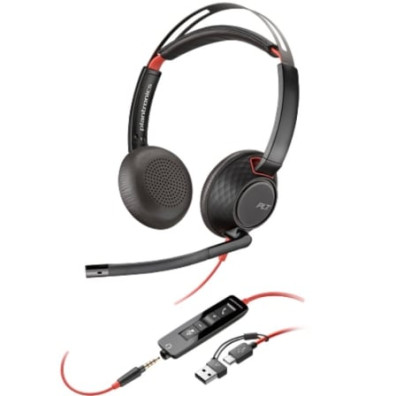 Auriculares Poly Blackwire 5220 + Adaptador USB-C/A/ con Micrófono/ Jack 3.5mm - Negro