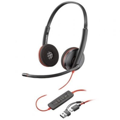 Auriculares Poly Blackwire 3220 con Micrófono y Adaptador USB-C/A - Modelo Bulk