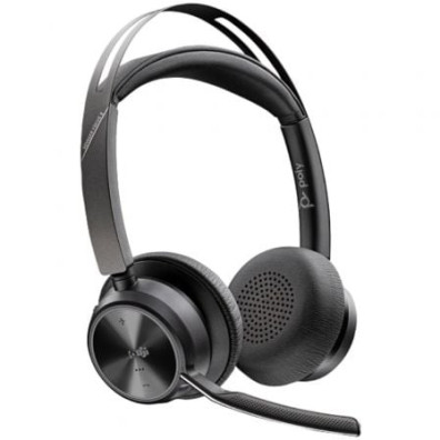 Auriculares Inalámbricos Poly Voyager Focus 2 Microsoft Teams - Adaptador USB-C-A y Soporte de Carga con Micrófono Bluetooth