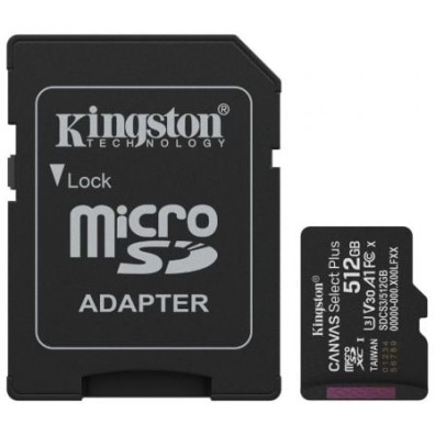 Tarjeta de Memoria Kingston CANVAS Select Plus 512GB microSD XC con Adaptador - Clase 10
