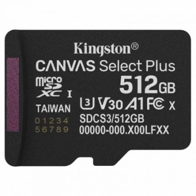 Tarjeta de Memoria Kingston CANVAS Select Plus 512GB microSD XC/ Clase 10 - Comprar Ahora - 150MBs