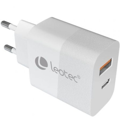 CARGADOR PARED/VIAJE USB-C/PD + USB-A 30W BLANCO LEOTEC - 30W