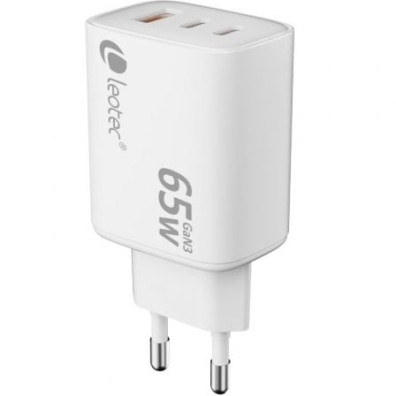 Cargador de Pared GaN Leotec con 65W y Puertos USB Tipo-C