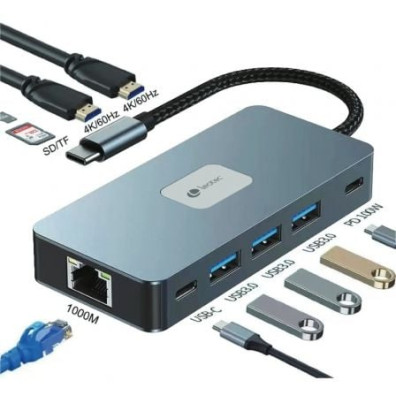 Docking USB Tipo-C Leotec LEDS02 - 3xUSB 2xHDMI 4K RJ45 Lector Tarjetas SD y MicroSD
