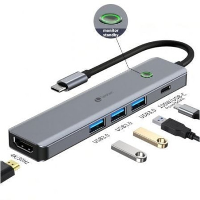 Docking USB Tipo-C Leotec LEDS05 - 3xUSB - 1xUSB Tipo-C PD - 1xHDMI 4K