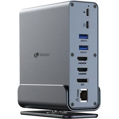 Docking USB Tipo-C Leotec LEDS06 con 5xUSB, 2xUSB Tipo-C, 1xUSB Tipo-C PD, 1xDisplayPort, 2xHDMI 4K, 1xRJ45, 1xJack 3.5, 1xLector de Tarjetas