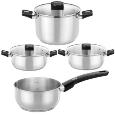 Pack Batería de Cocina Monix Elite - Acero Inoxidable - Cazo Ø14cm - Ollas Ø24cm - Cacerolas Ø20cm a Ø24cm