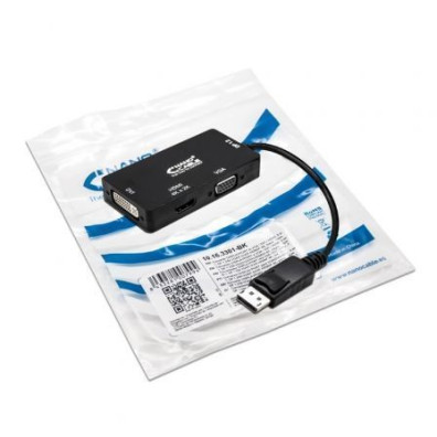 Cable Conversor Nanocable 10.16.3301-BK/ Displayport Macho - VGA Hembra/ DVI Hembra/ HDMI Hembra/ 15cm - Negro