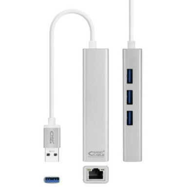 Hub USB 3.0 Nanocable con 3 Puertos USB y 1 Puerto RJ45