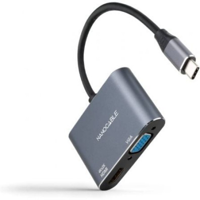 Conversor Nanocable USB Tipo-C Macho a HDMI/VGA Hembra - 15cm