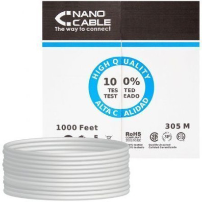BOBINA CABLE DE RED RJ45 CAT5E UTP FLEXIBLE AWG24 305 M NANOCABLE - Gris