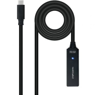 Cable Alargador USB Tipo-C 3.2 con Amplificador Nanocable 10.01.1311/ USB Tipo-C Macho - USB Tipo-C Hembra/ 5m