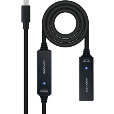 Cable Alargador USB Tipo-C 3.2 con Amplificador Nanocable 10.01.1312/ USB Tipo-C Macho - USB Tipo-C Hembra/ 10m
