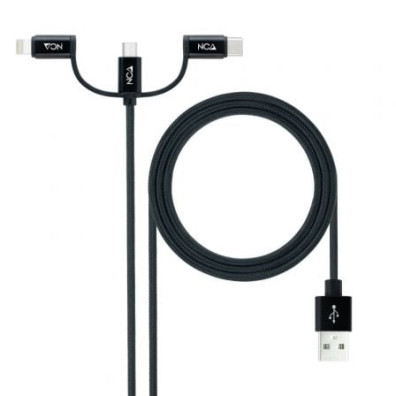 Cable USB 2.0 Nanocable 10.01.3200 - Lightning Macho, Micro USB Macho, USB Tipo-C Macho - 480Mbps, 1m