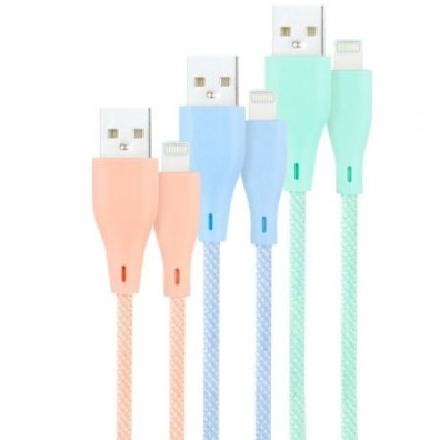 Cables USB 2.0 Lightning Nanocable 10.10.0401-CO1/ USB Macho - Lightning Macho/ 1m/ 3 Unidades - Rosa, Azul y Verde